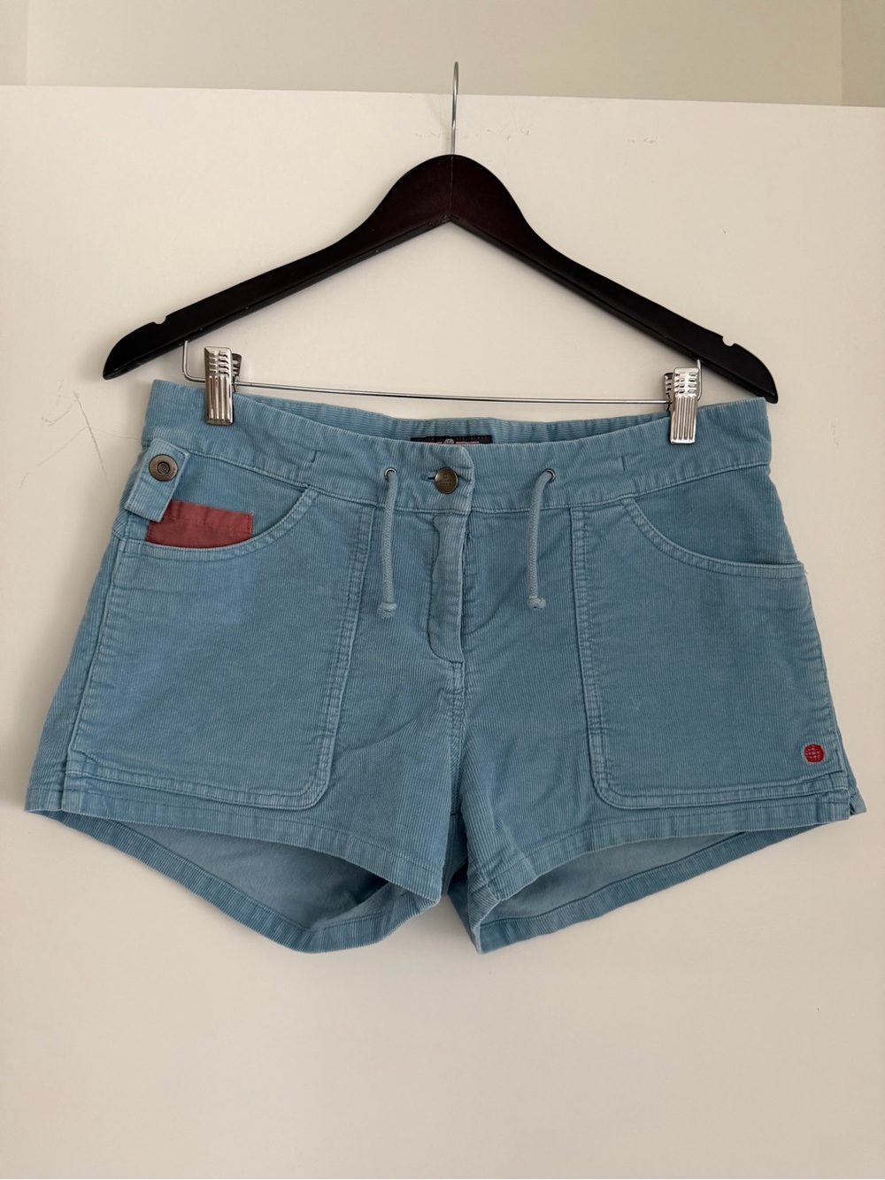 Amundsen Women’s Light Blue Corduroy Bike Shorts with Contrast Pocket SZ Large